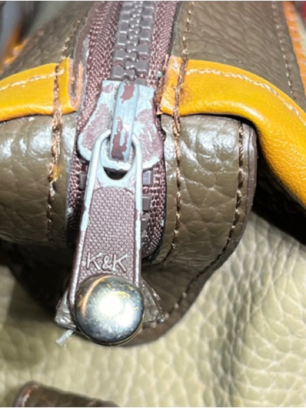 Taupe Satchel with Brown Handles and Tan Trim